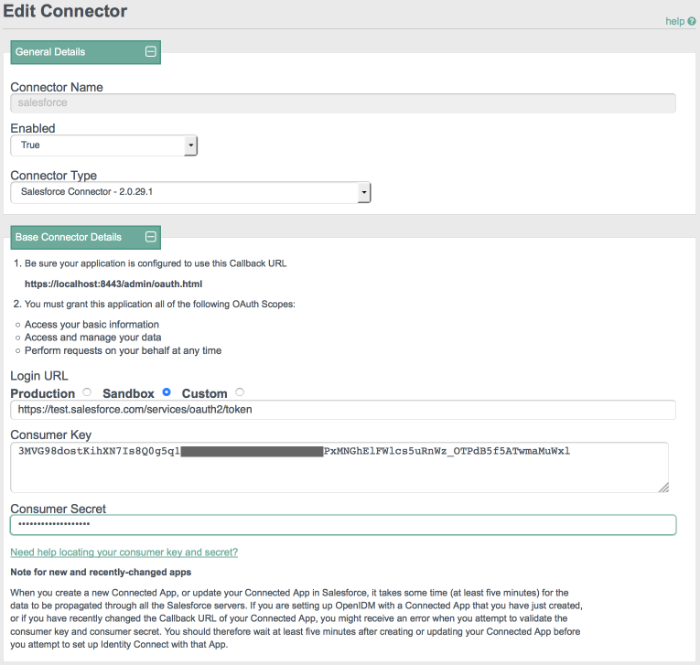Editing the Salesforce connector