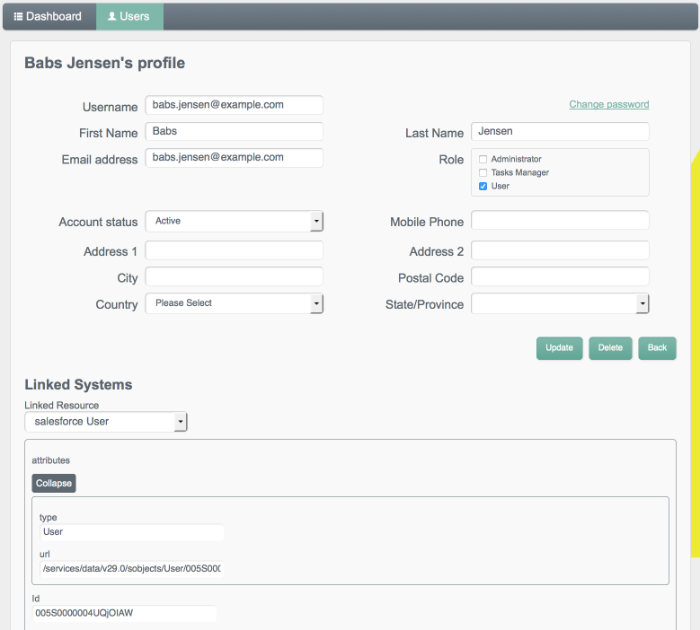 User details for a specific user