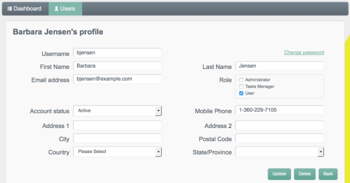 User details for a specific user