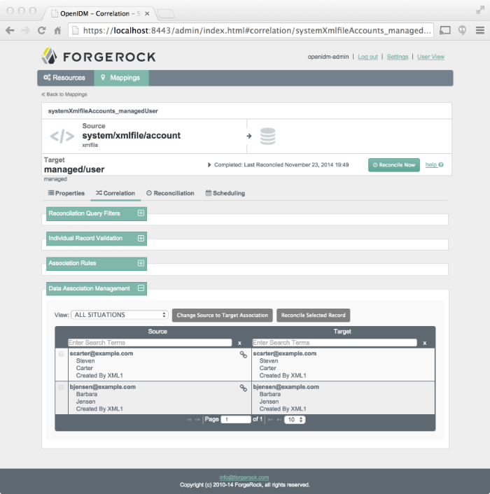 List of users after first reconciliation for Sample 1