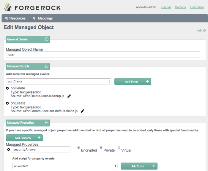 Managed Object Admin UI Screen