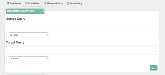 Admin UI Screen, Reconciliation Query Filters