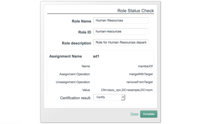 Role entitlements task in the UI