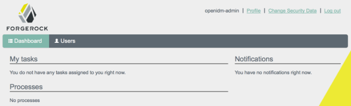OpenIDM User View UI Administrator View - Dashboard