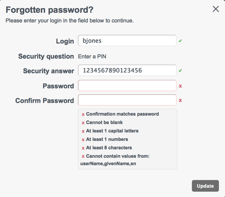 OpenIDM User View UI - Reset Password