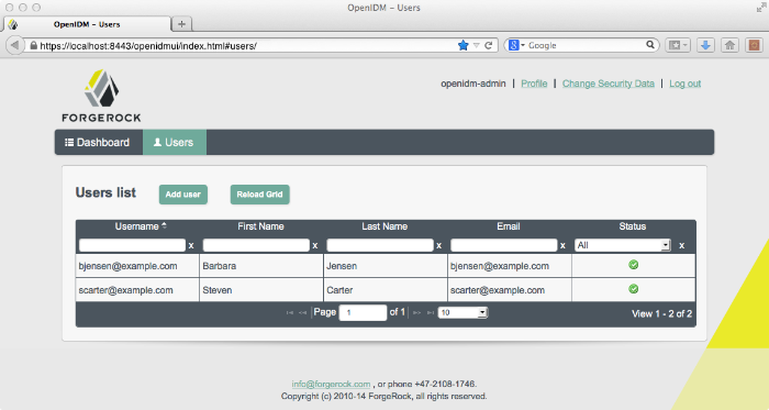 List of users after first reconciliation for sample 1