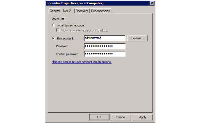 Changing the service user account