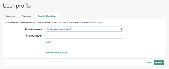 Users can modify their own KBA questions