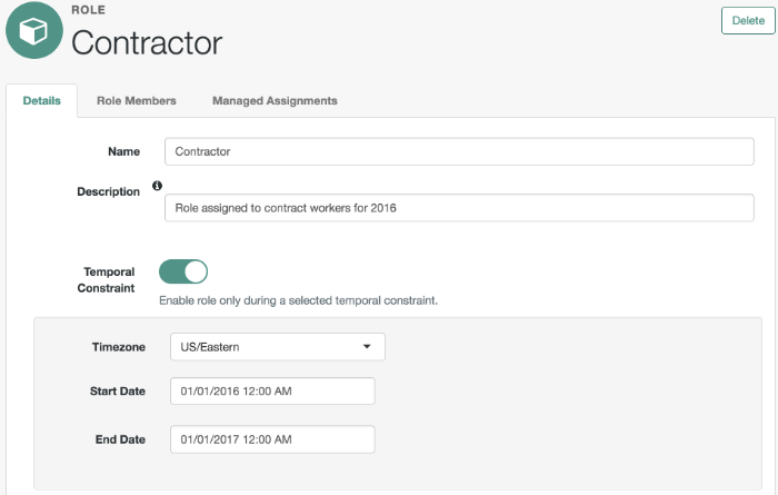 Restricting a role's effectiveness to a specified time period