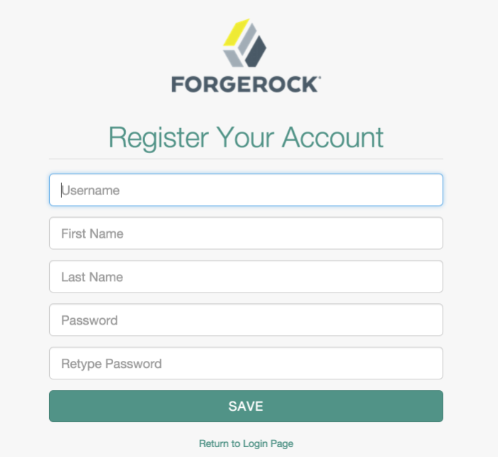 The OpenIDM Self-Registration Screen