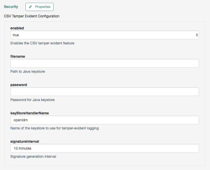 Tamper Evident Audit Configuration Options