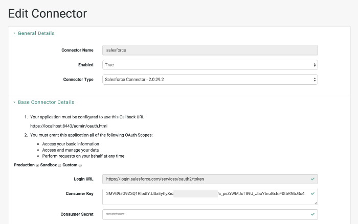 Editing the Salesforce connector