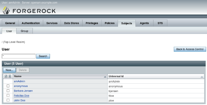 List of Users in OpenAM, Reconciled