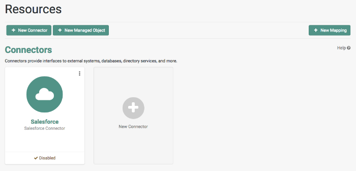 Resources tab showing disabled Salesforce connector