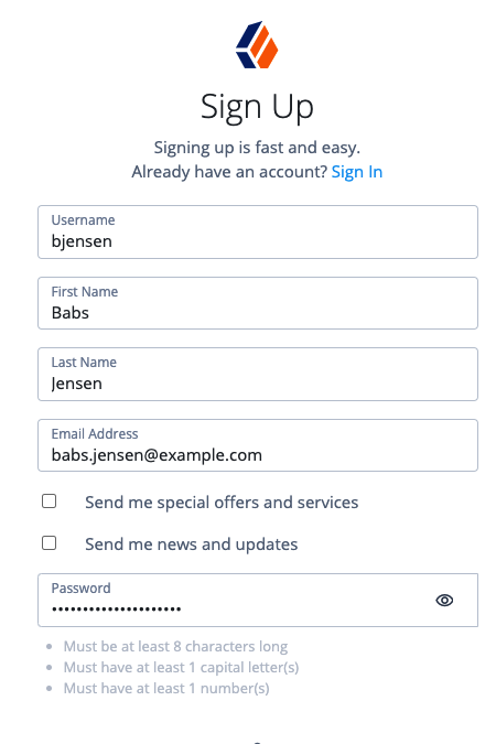 Registration page